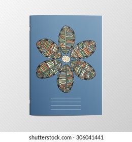 Notebook Cover with Flower Ornament. Editable Template Design for Organizer or Postcard