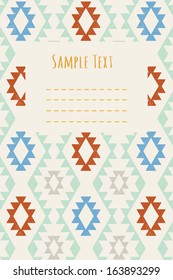 Notebook cover or greeting card template with colorful ethnic geometric pattern. 