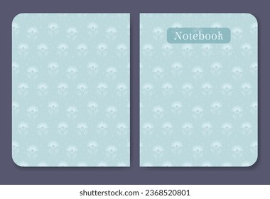Notebook cover illustration blue beige celestial pattern. Categories of notes.