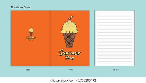 Cubierta de bloc de notas y plantilla interior. ilustración vectorial del concepto de helado de verano. disfruta de tus vacaciones. diseño de portada de libros, portada de menú Dessert