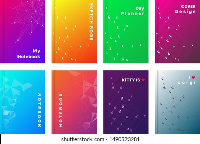 Notebook cover. Minimal cover design templates set for books, albums, journals, reports, magazines, sketchbook, drawing book. Gradient effect, flat modern abstract design Geometric cats & dogs pattern