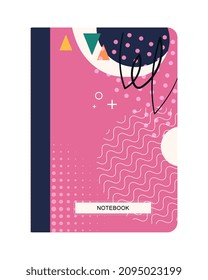 Notebook cover pink. Stylish and bright design for covers and banners. Notebooks for girls, educational supplies. Abstract patterns and lines, minimalistic picture. Cartoon flat vector illustration