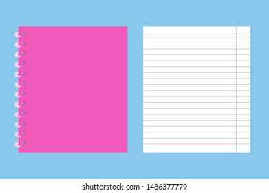 Notebook cover and notebook sheet in a ruler. Stationery for school, office, business. Illustration or element for your design. Vector.