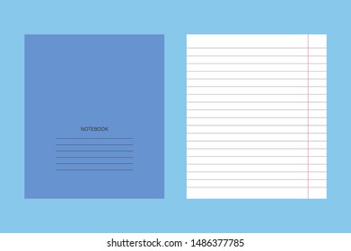 Notebook cover and notebook sheet in a ruler. Stationery for school, office, business. Illustration or element for your design. Vector.
