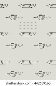 Notebook cover template with bird heads pattern in warm gray. A4 template for paper goods