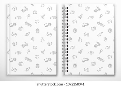 Notebook cover template with delivery hand-drawn doodles.