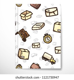 Notebook cover template with delivery hand-drawn doodles.