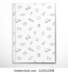 Notebook cover template with delivery hand-drawn doodles.