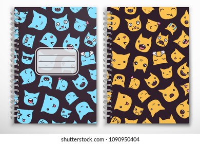Notebook cover template with emoji hand-drawn doodles.