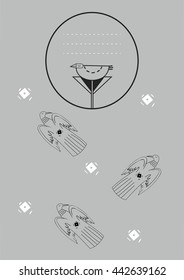 Notebook cover template with flying birds and rhombuses. 