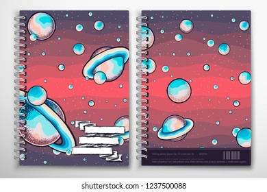 Notebook cover template with mysterious abstract space background. Creative cover on a notebook
