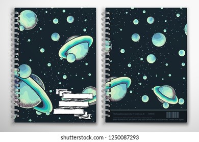 Notebook cover template with mysterious abstract space background. Creative cover on a notebook