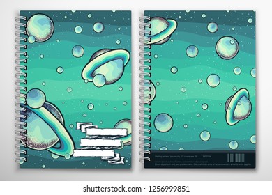 Notebook cover template with mysterious abstract space background. Creative cover on a notebook