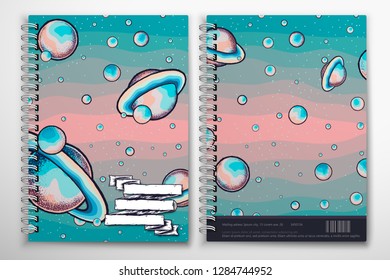 Notebook cover template with mysterious abstract space background. Creative cover on a notebook