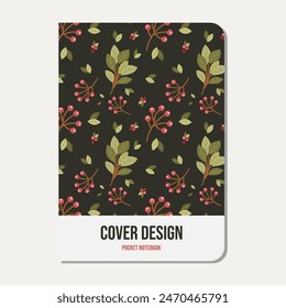 notebook cover template for planner, journal, booklet, paperback, stationery. Flower garden seamless pattern