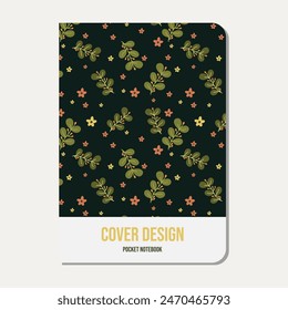 notebook cover template for planner, journal, booklet, paperback, stationery. Flower garden seamless pattern