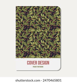 notebook cover template for planner, journal, booklet, paperback, stationery. Flower garden seamless pattern. 