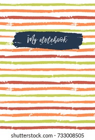 Notebook cover template. Vector striped bright background