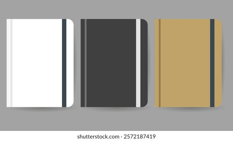 Notebook covers in 3 colors, white, black and brown on gray background, Flat Modern design , illustration Vector EPS 10