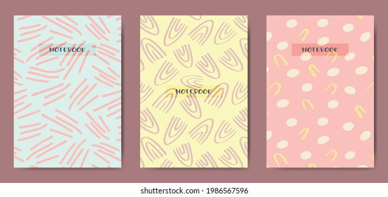 Notebook covers set. Abstract and doodle design. For notebooks, planners, brochures, books, catalogs, cards, invitations etc. Vector illustration a4.