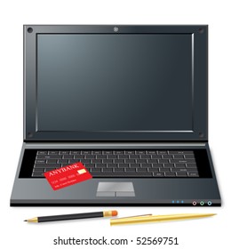notebook with credit card and pens