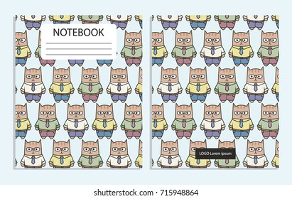 Notebook with cute cartoon cats pattern