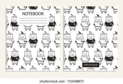 Notebook with cute cartoon cats pattern