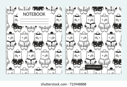 Notebook with cute cartoon cats pattern
