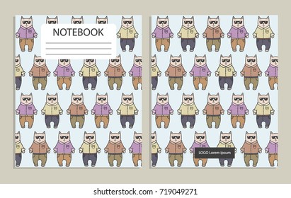 Notebook with cute cartoon cats pattern