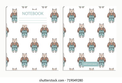 Notebook with cute cartoon cats pattern