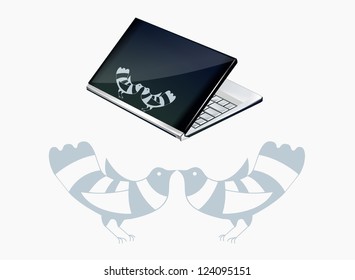 Notebook decor with blue cartoon pigeons