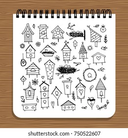Notebook design, birdhouses sketch