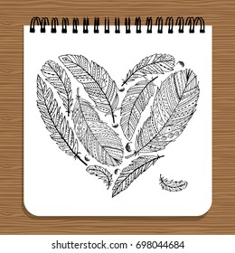 Notebook design, feather heart