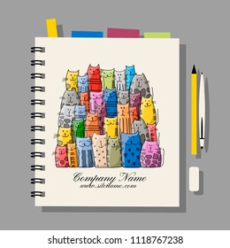Notebook design, funny cats family