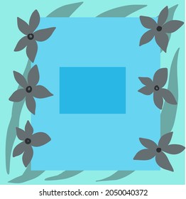 Notebook design. Gray flowers on a blue background.