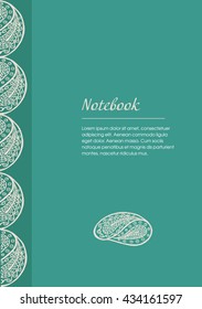 notebook design in navy blue with geometric elements like a seashell