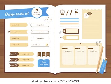 Conjunto de piezas de diseño de cuaderno con etiquetas de notas y artículos de papelería "Conjunto de decoración fácil de usar"