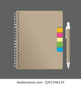 Notebook design plain vector illustration, recycle notepad, notepad with recycle pen isolated, notebook design for mockup