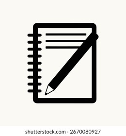 notebook with diagonal pencil silhouette isolated on white background