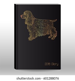 Notebook or diary cover design. Dog is symbol of the New Year 2018.