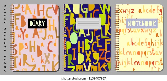 Notebook and diary cover design for print with seamless pattern included. For copybooks brochures and school. Vector illustration stock vector.