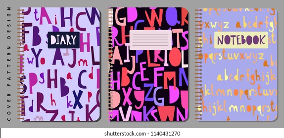 Notebook and diary cover design for print with seamless pattern on clipping mask included. For copybooks brochures and school books. Vector illustration stock vector.