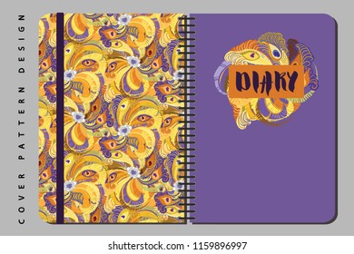 Notebook and diary cover design for print with seamls pattern included. For copybooks brochures and school. Vector illustration stock vector.
