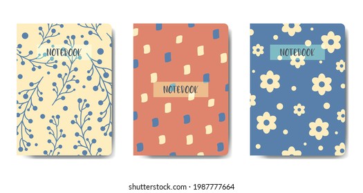 Notebook, diary covers set. Abstract and floral design. For notebooks, planners, brochures, books, catalogs, cards, invitations etc. Vector illustration