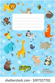 Notebook with different animals. Animals series notebook. Vertical background. Vector