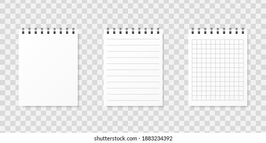 Notebook different variants on transparent background. Textbook mockup. Vector collection