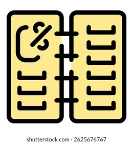 Notebook with discount coupon and purchase list representing smart shopping and money saving strategies