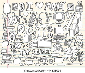 Notebook Doodle Business Technology Design Elements Vector Illustration Set