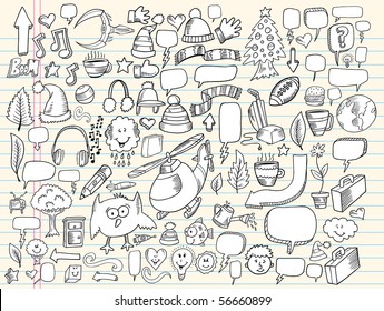 Notebook Doodle Clip art Design Elements Mega Vector Illustration Set