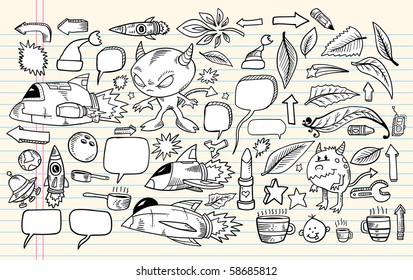 Notebook Doodle Clip art Design Elements Mega Vector Illustration Set